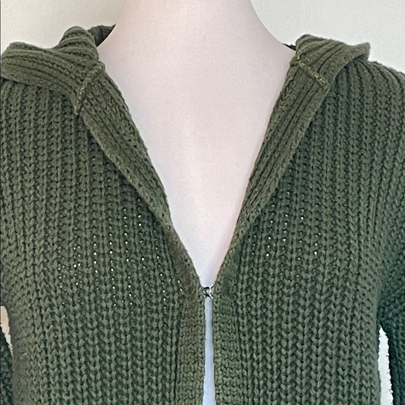 Vintage 525 America Hooded Cardigan Olive Green Ribbed Knit 100% Cotton  Sweater - Picture 3 of 12